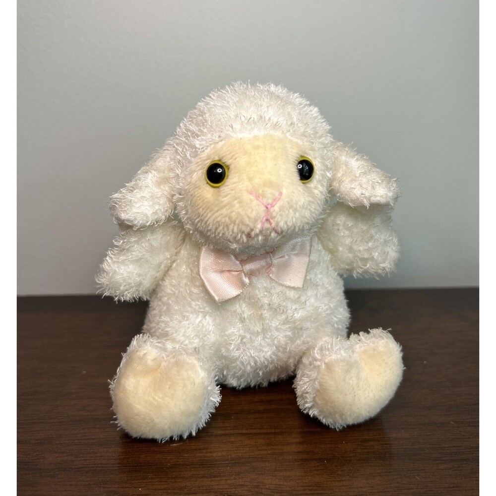 Preferred Plush Lamb Easter Mini SheepBeans 2002 Vintage Pink Bow P1568 5"